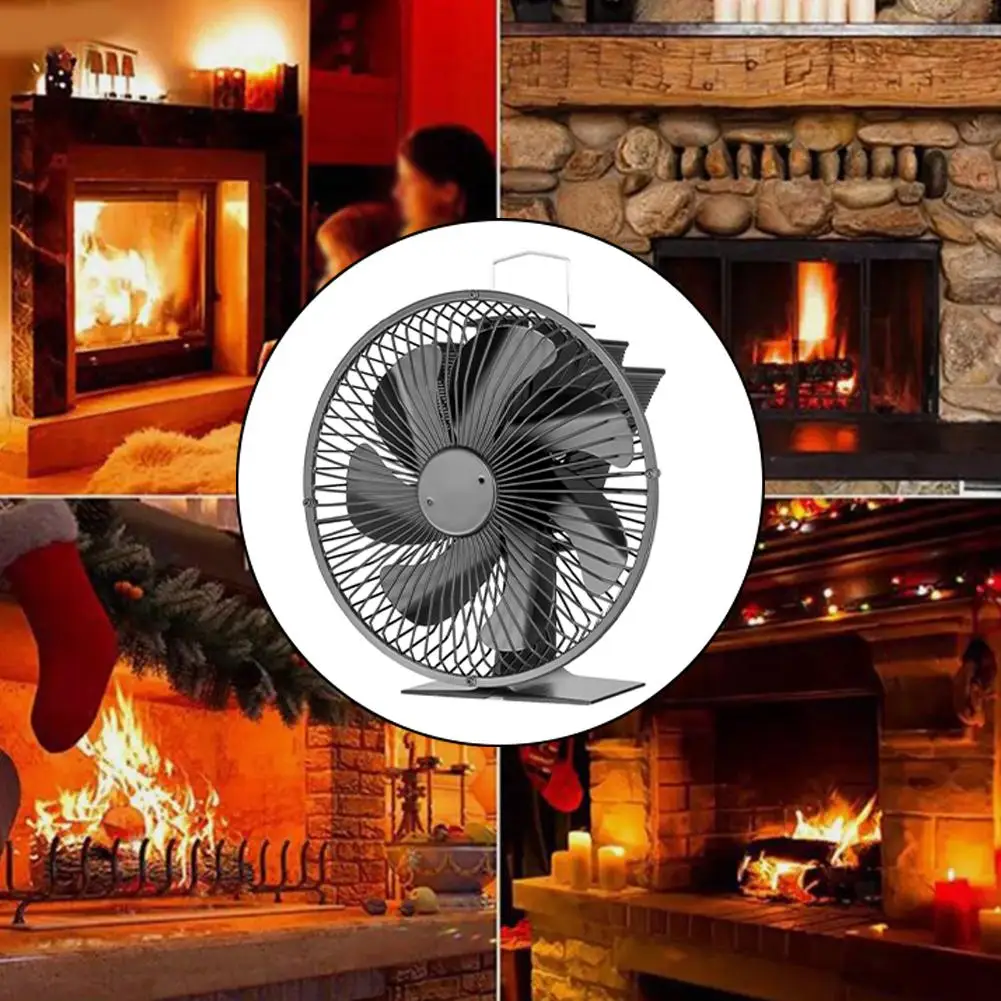 7 Blade Fan Fireplace Fan Easy To Use Efficient Heat Distribution High-Quality Material Protective Cover Rust Resistant