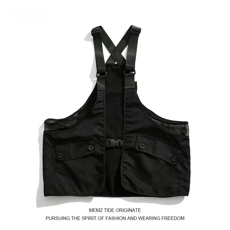 

Memz Trendy Streetwear Tactical Vest Men's Loose Adjustable Versatile Hong Kong Sle Spring Summer Outerwear ex Vest