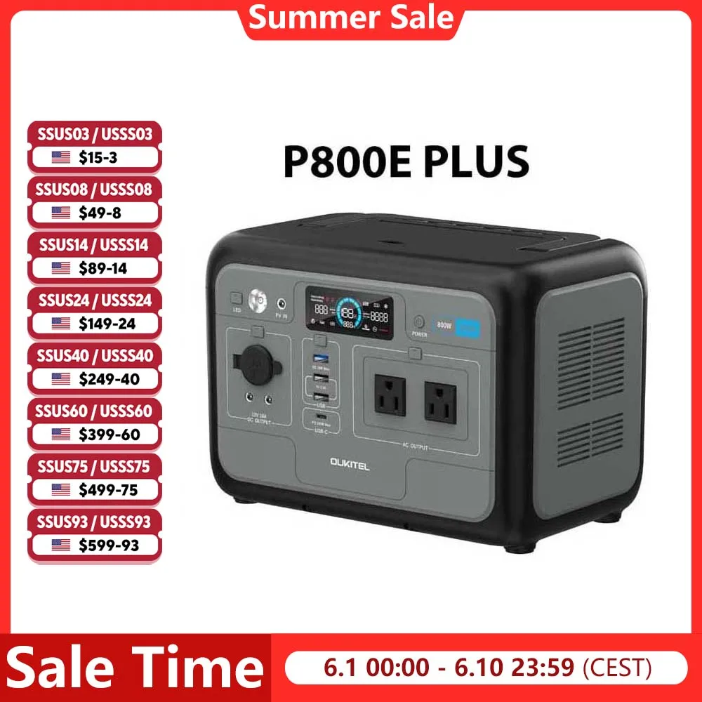 OUKITEL P800E Portable Power Station 800W Solar Generator 512Wh Lifepo4 Battery Home Backup Outdoor Camping Mobile power