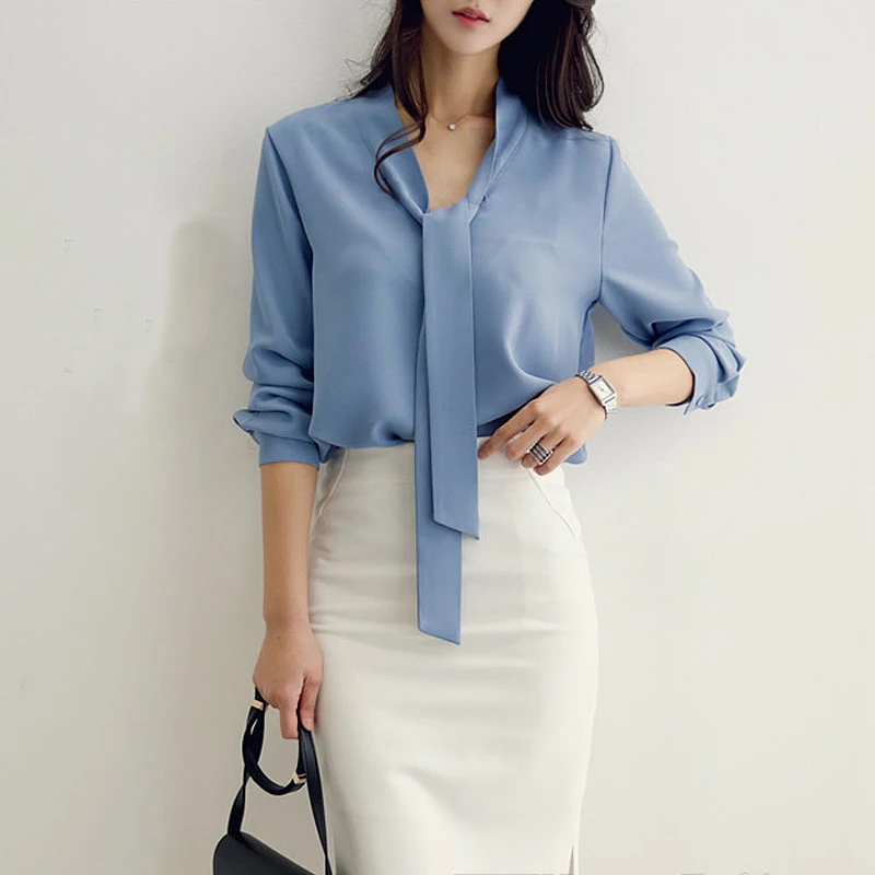 Elegant Long Sleeve Chiffon Shirt Women's Professional Clothing Knot Loose Top Design Sensation Spring Autumn New S...