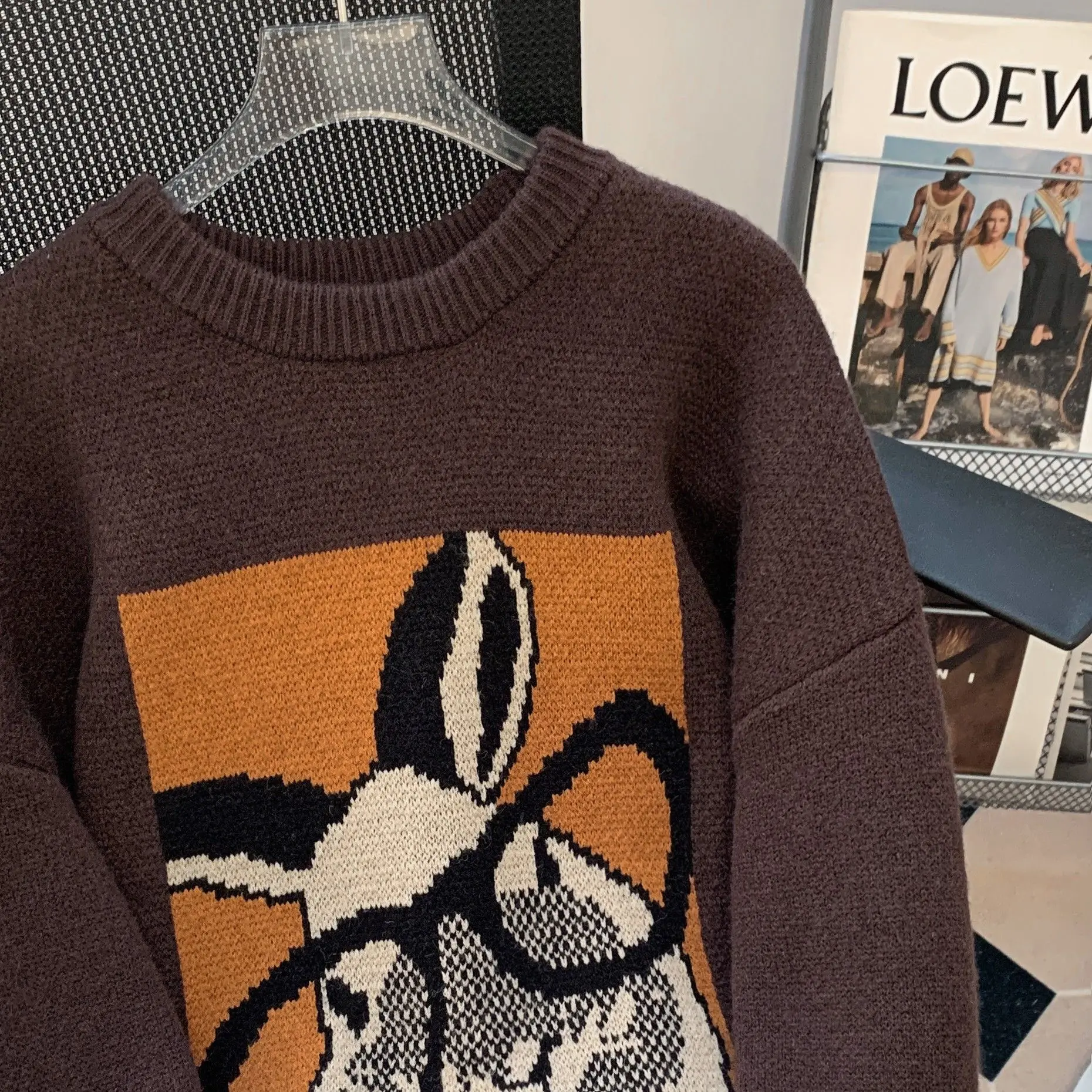 Maillard Style Fun Rabbit Jacquard Soft Glutinous Knitted Sweater Autumn Winter Retro Lazy Loose Versatile Thick Sweater Women