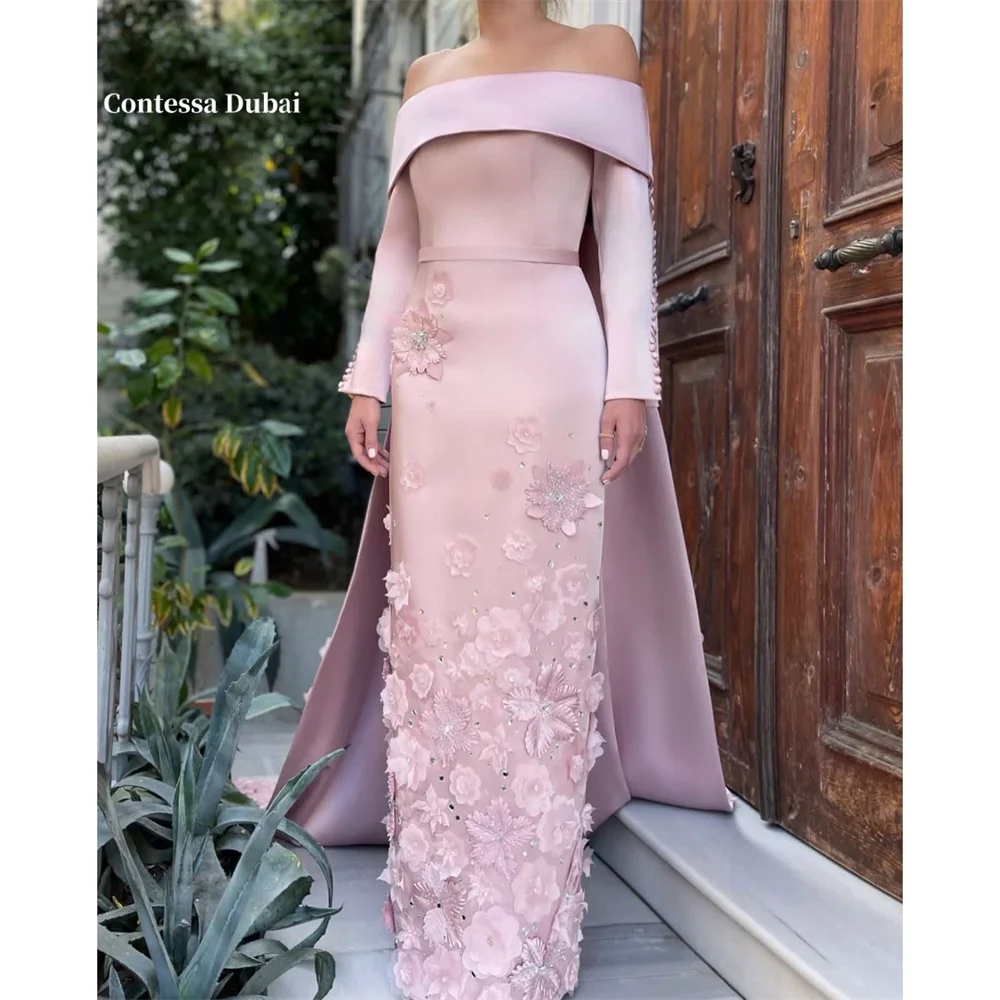 

Contessa Dubai со стразами и блестящими аппликациями, платья для выпускного вечера длиной до пола, с длинным рукавомفساتين gara28Column Waistrobes de soirée