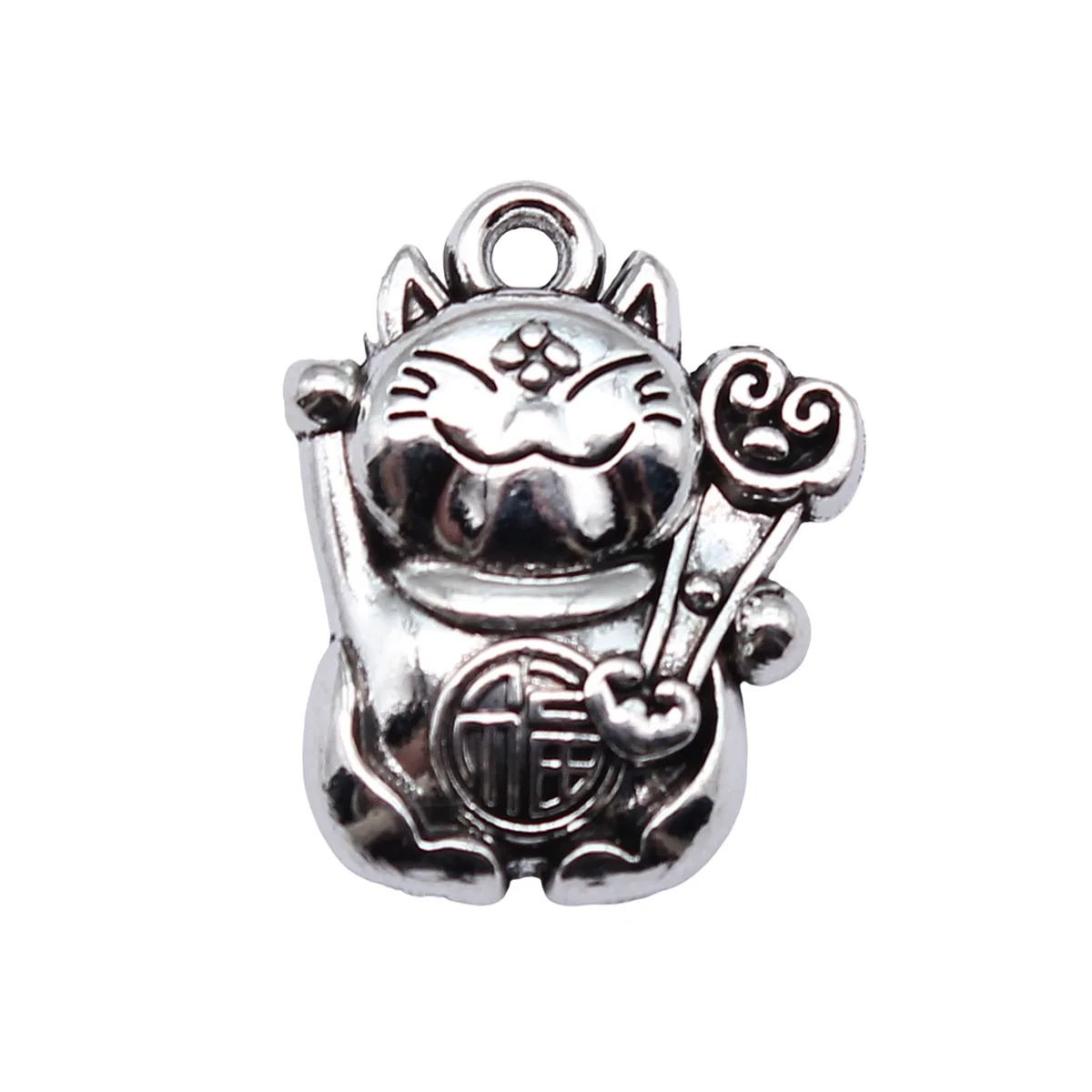 WYSIWYG 10pcs 19.6x15.8x4.8mm Antique Silver Color Lucky Cat Charms Pendant For DIY Jewelry Making Jewelry Craft Findings