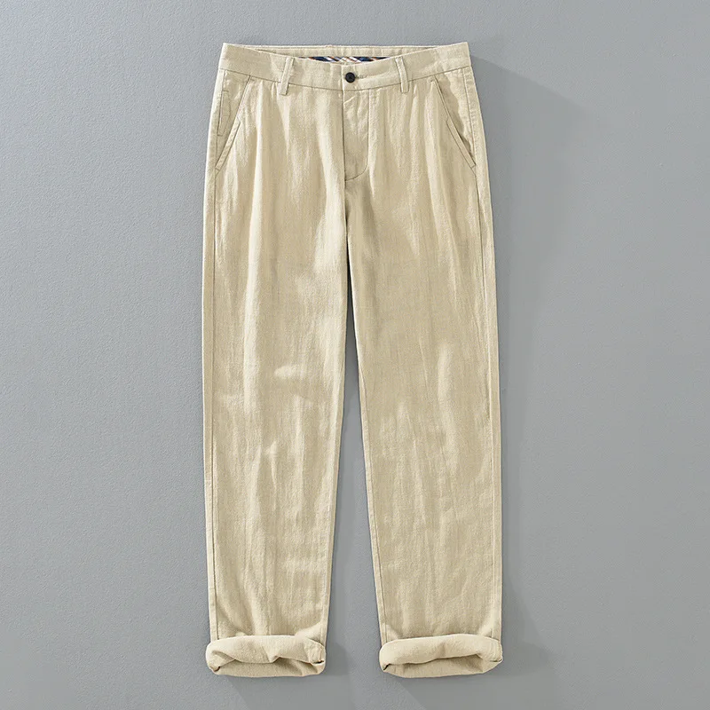1353 Men's Summer Fashion Easy Match Ramie Casual Pants Solid Color Simple Basic Good Quality Trouser 60% Linen Premium Pants