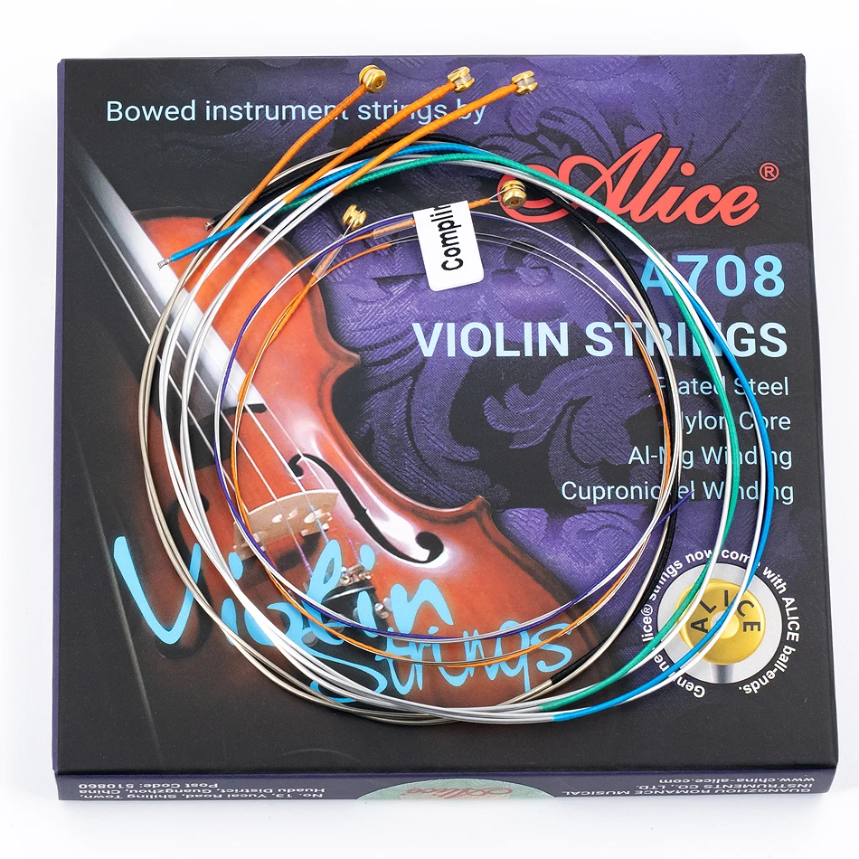 Alice A708 Violin Strings A FULL Set Plated Steel Nylon Core Al-Mg Winding Cupronickel Alloy Wound for Size 4/4 3/4 1/2 1/4 1/8