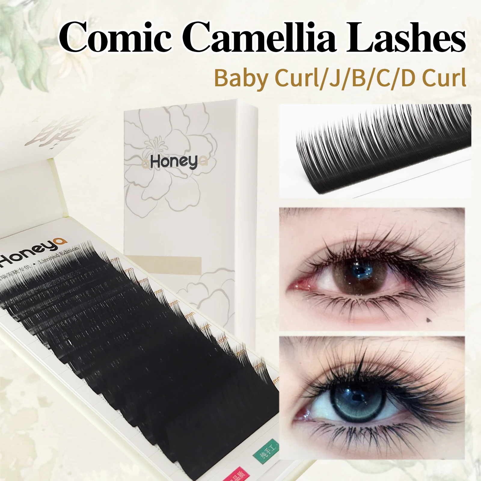 Honey Eyelash J B C D Camellia Wimpern Blumenwimpern Faux Mink Weiche Volumen Vorgefertigte Fächerwimpern Japanische und Koreanische Wimpern