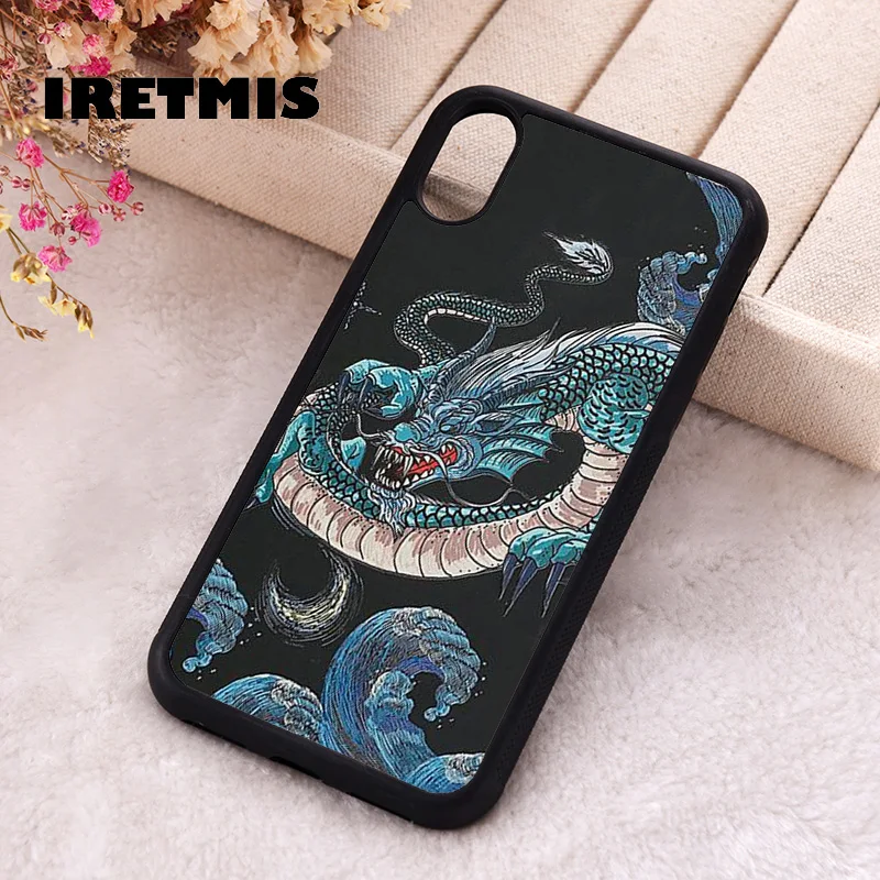 Iretmis Phone Cover Cases For iPhone X XS Max XR 11 12 13 PRO MINI 14 15 16 Plus Rubber Silicone Japanese Dragon Paint