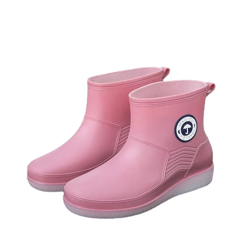 Ankle Rain Boots for Women Fashion Non-Slip Waterproof Kitchen Work Shoes Female Round Toe Short Tube Water Boots Wellies