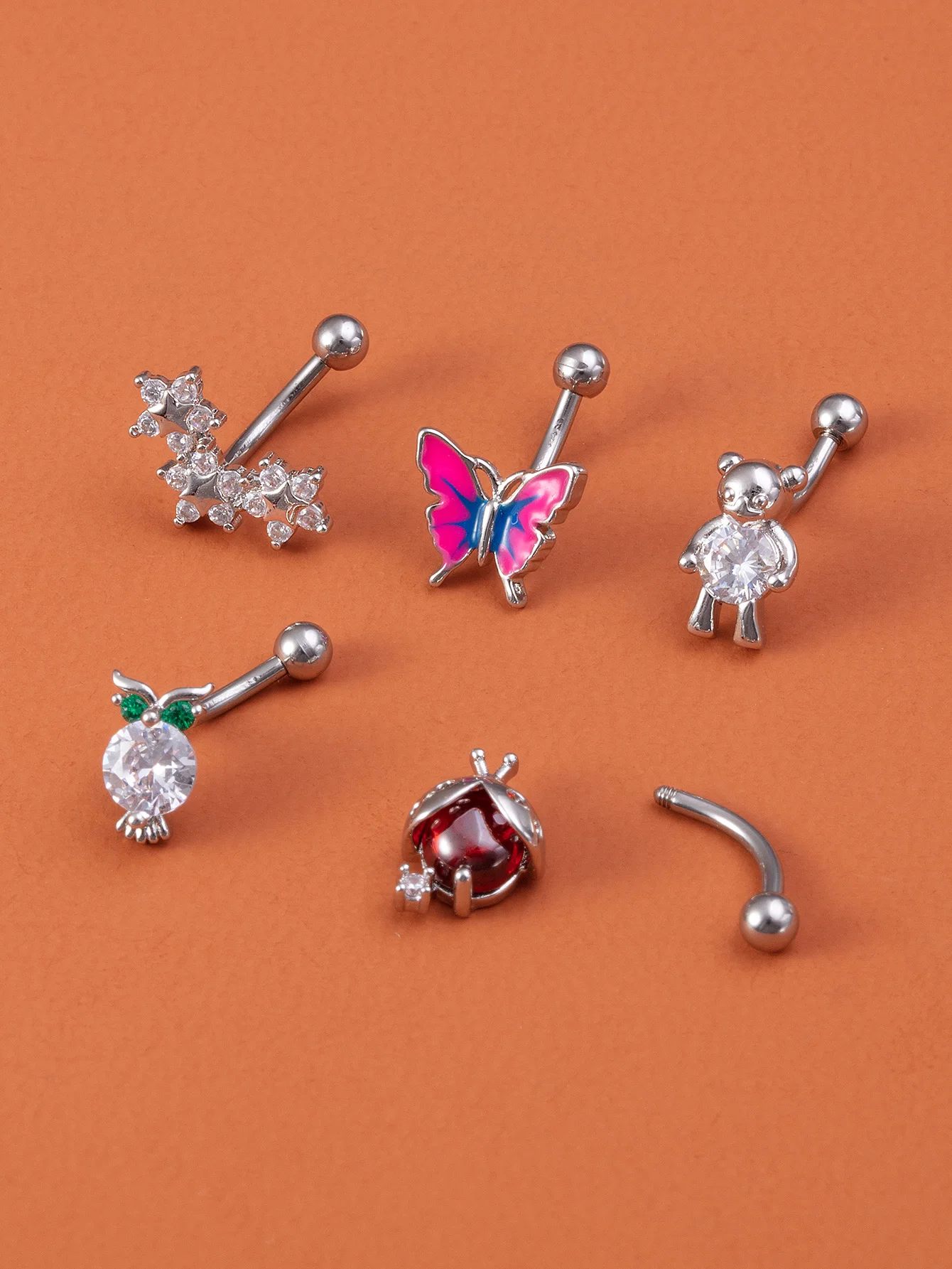 1pc Butterfly Bear Flower Bending Bar Eyebrow Stud for Women Zircon Stainless Steel Tragus Helix Piercing Stud Cute Lobe Earring