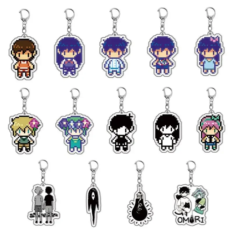 Game Omori Pixel Acrylic Keychain Cute Aubrey Kel Basil Figure Pendant Keyring Car Key Bag Backpack Accessories Gifts