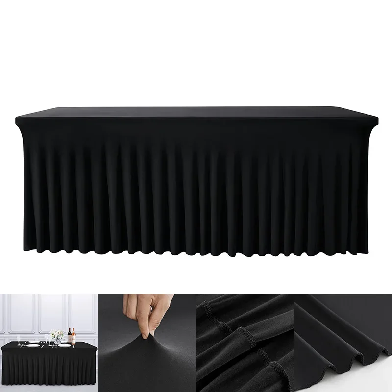 4/5/6/8FT Rectangle Terylene Table Skirt Table Cloth Solid Color Streak Wedding Party Dining Room Holiday Party Centerpiece