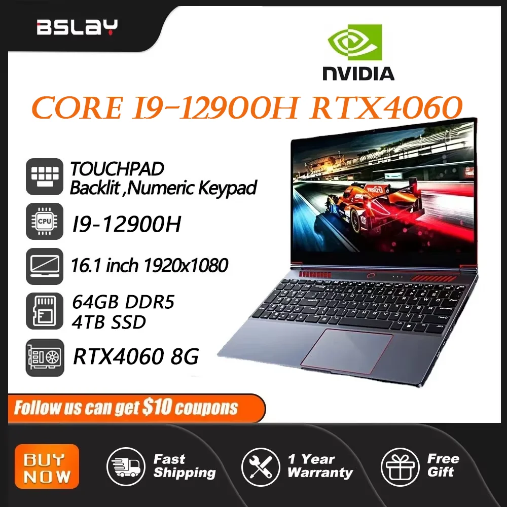 Intel Core i9-12900H 16.1 inch Gaming Laptop RTX4060 8G Win 11 64GB DDR5 4TB SSD 14 Cores 20 Threads 5.0GHz designer Notebook