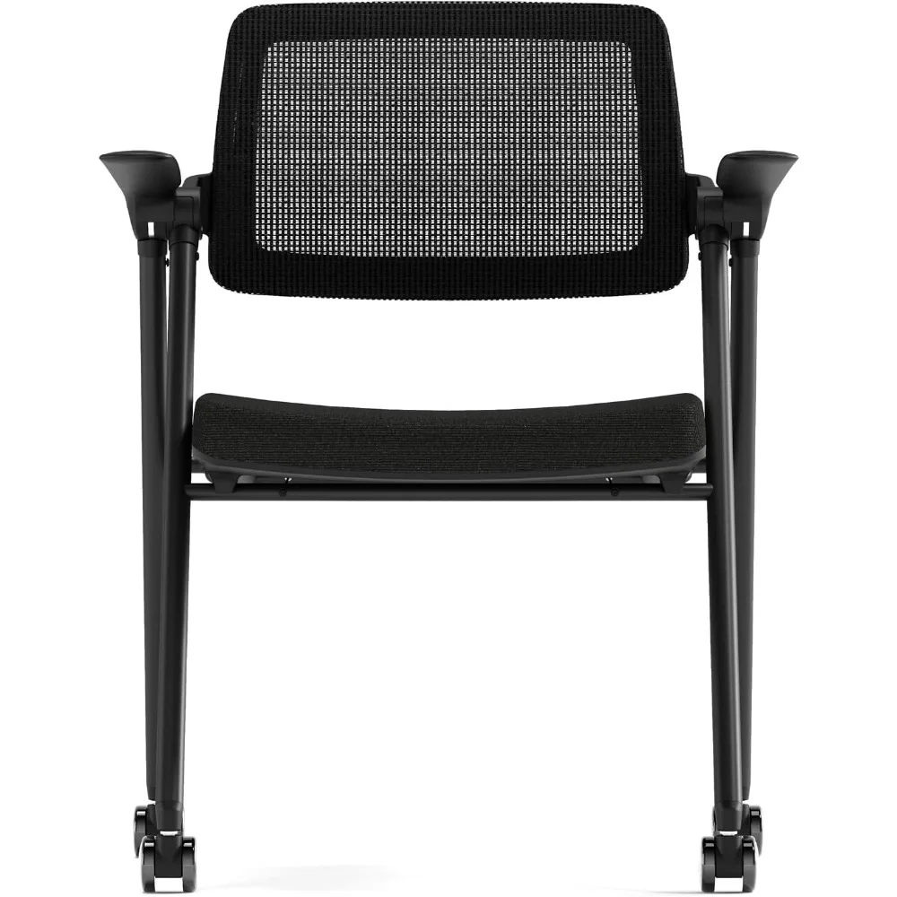 كرسي مكتب FYLICA قابل للتكديس وقابل للطي، كرسي مكتب قابل للطي مع مسند ذراع قابل للطي، شبكة مسامية، وسادة مقعد سميكة وهزاز