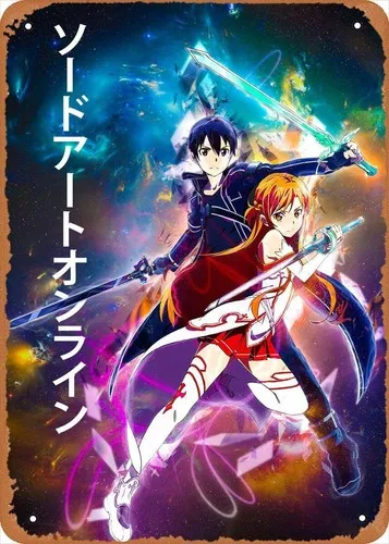 

Anime Poster figure metal tin sign SAO Kirito Asuna Wall Art Decor