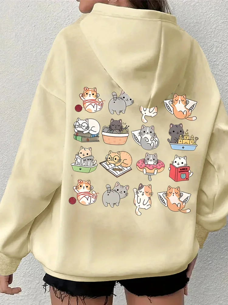 

Женские повседневные худи унисекс с длинным рукавом и забавным принтом кошек, аниме-дизайн с изображением котят
