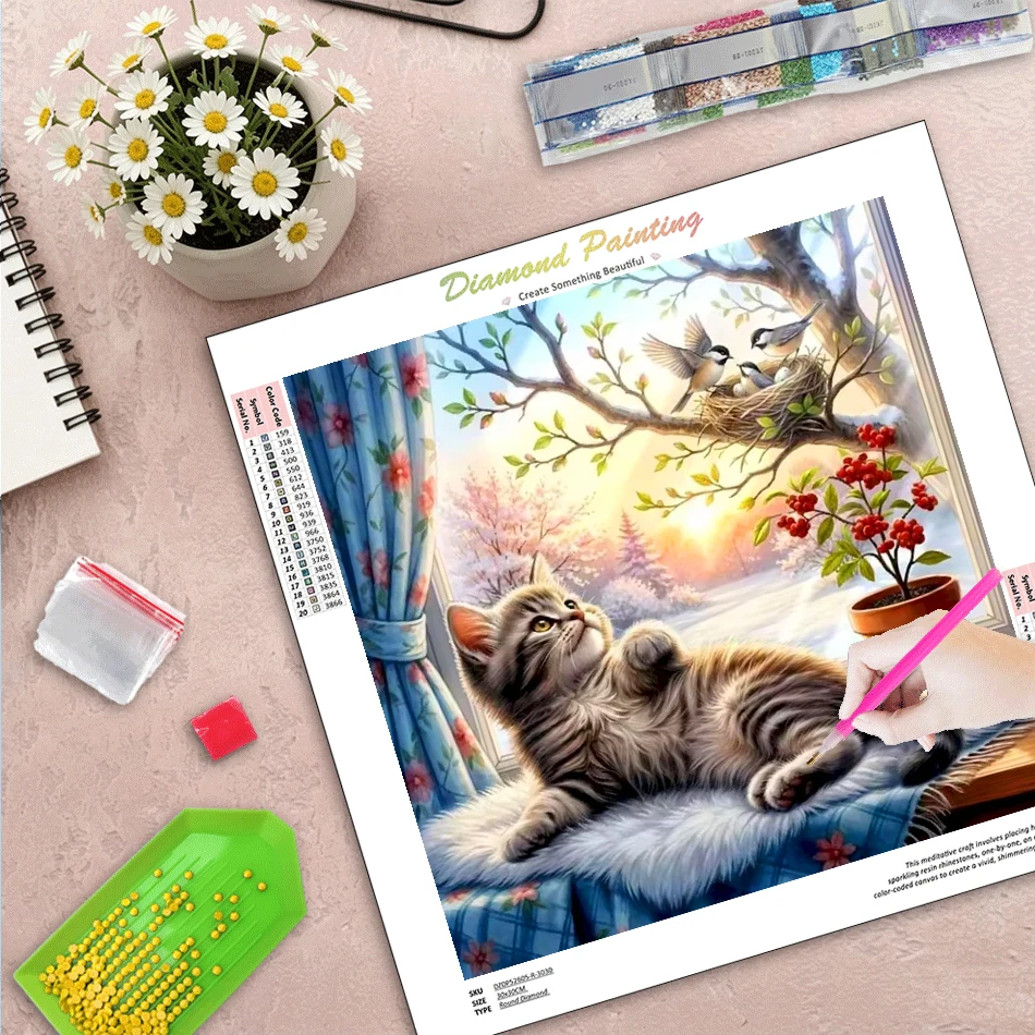 GATYZTORY Diamant-Stickerei, Katze, Tier, voller quadratischer Bohrer, Gemälde, Blumen, Strass, Bild, DIY, Mosaik, Kunsthandwerk, einzigartiges Geschenk
