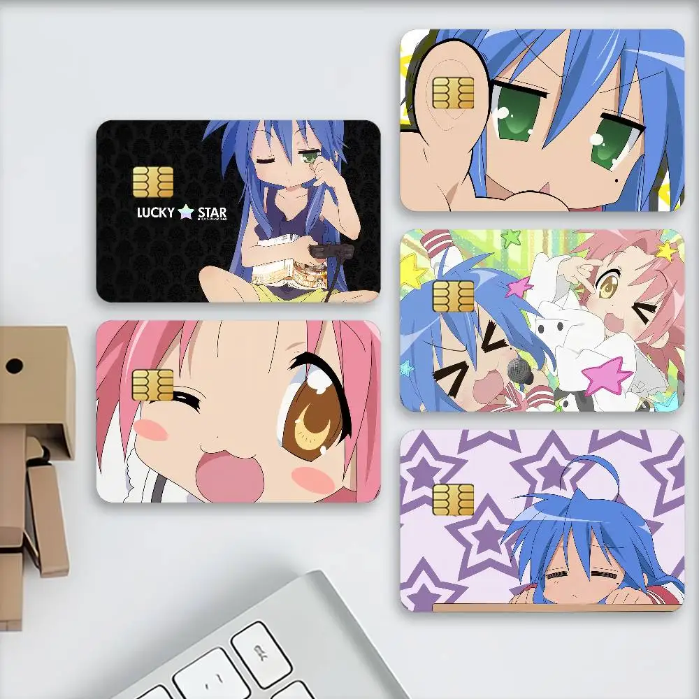 Adesivos decorativos para cartão de crédito Anime Lucky Star, adequados para cartões bancários, transporte por metrô, anti-riscos, presente, 4 peças