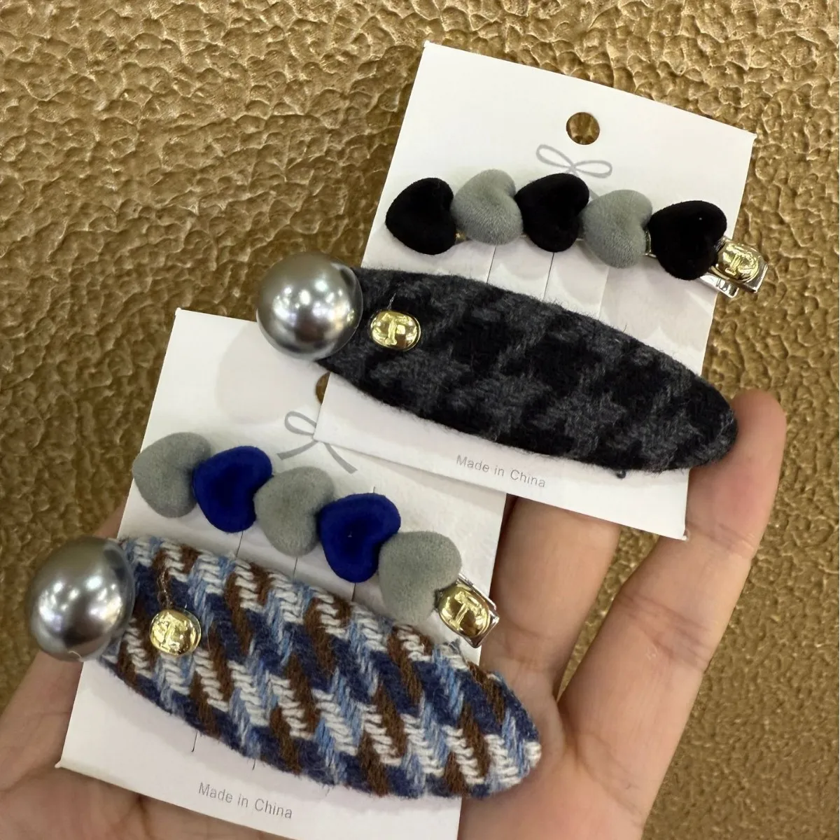 

2 Pcs ladies' barrettes Set Korean Fabric Plaid High-quality Luxury Brand Hair Accessories Sweet Kawaii Hair Pins Duckbill Clip