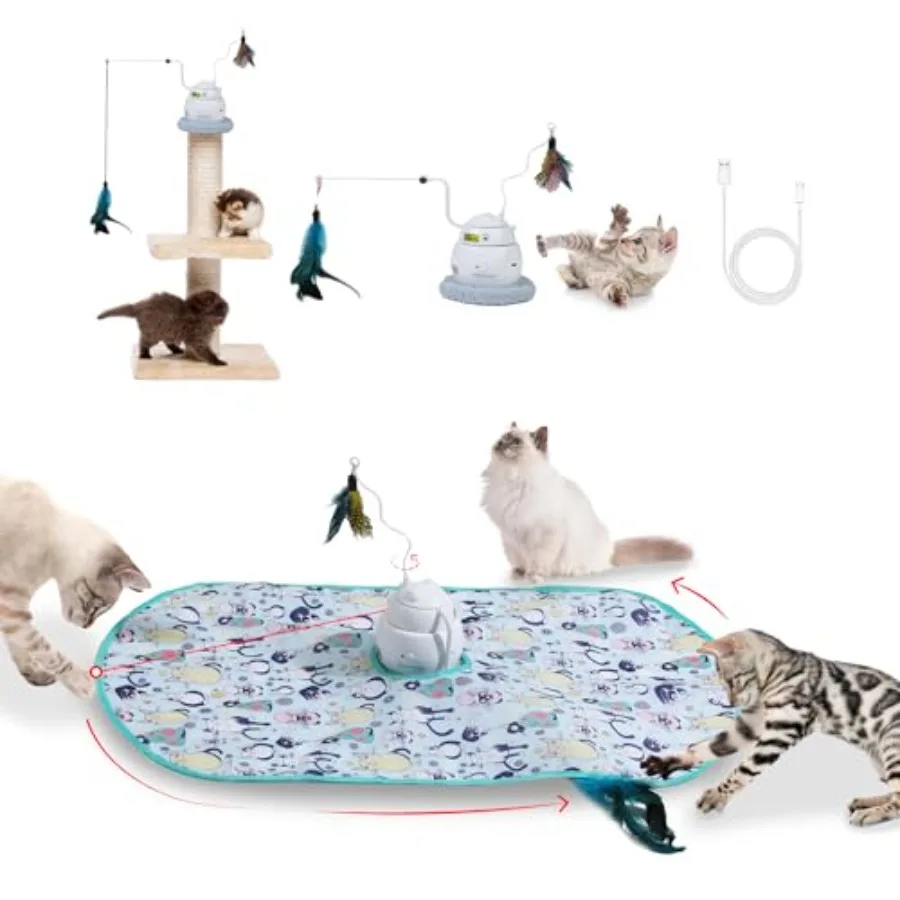 

Интерактивная автоматическая игрушка для кошек 4-в-1 с лазером и функцией пряток, перезаряжаемая, для использования в помещении, прочный пластиковый корпус с мягким покрытием