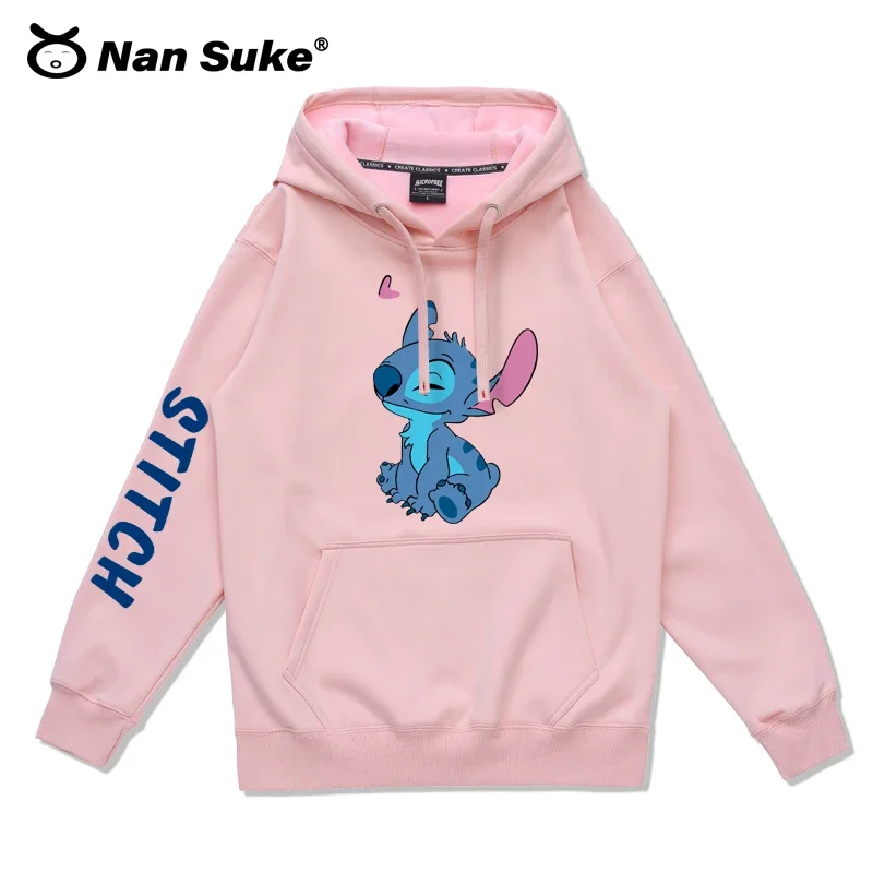 2024 Spring Autumn Winter Disney Stitch Cartoon Couple Hoodie for Women  Thin Loose Hooded Pullover for Men and Women