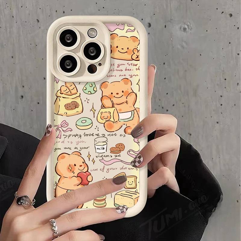 Retro Stripe Grid Cute Bear Phone Case for Xiaomi POCO X6 X5 X4 GT X3 NFC F3 F4 F5 F6 M6 Pro Mi 13T 12T 11T 13 12 11 Lite 5G NE