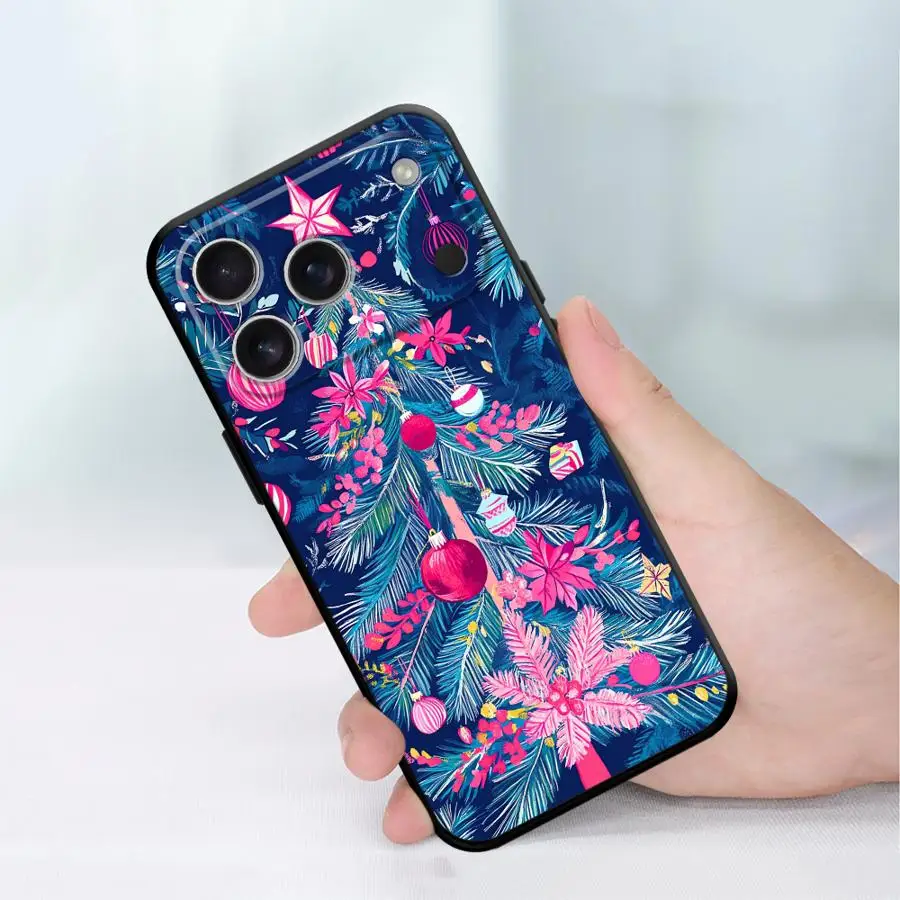 حافظة لهاتف آيفون XS Max 7 8 XR 17Air 15 16 14 Plus 13 12 11 17 Pro Max شجرة عيد الميلاد الوردي