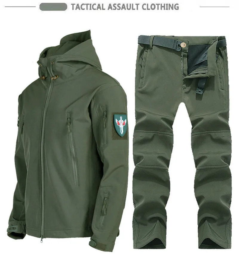 New Soft Shell Tactical Jacket Men Winter Fleece Hooded Coat Hunting Pants Outdoor Camouflage CS Tops Waterproof Windproof - view 3