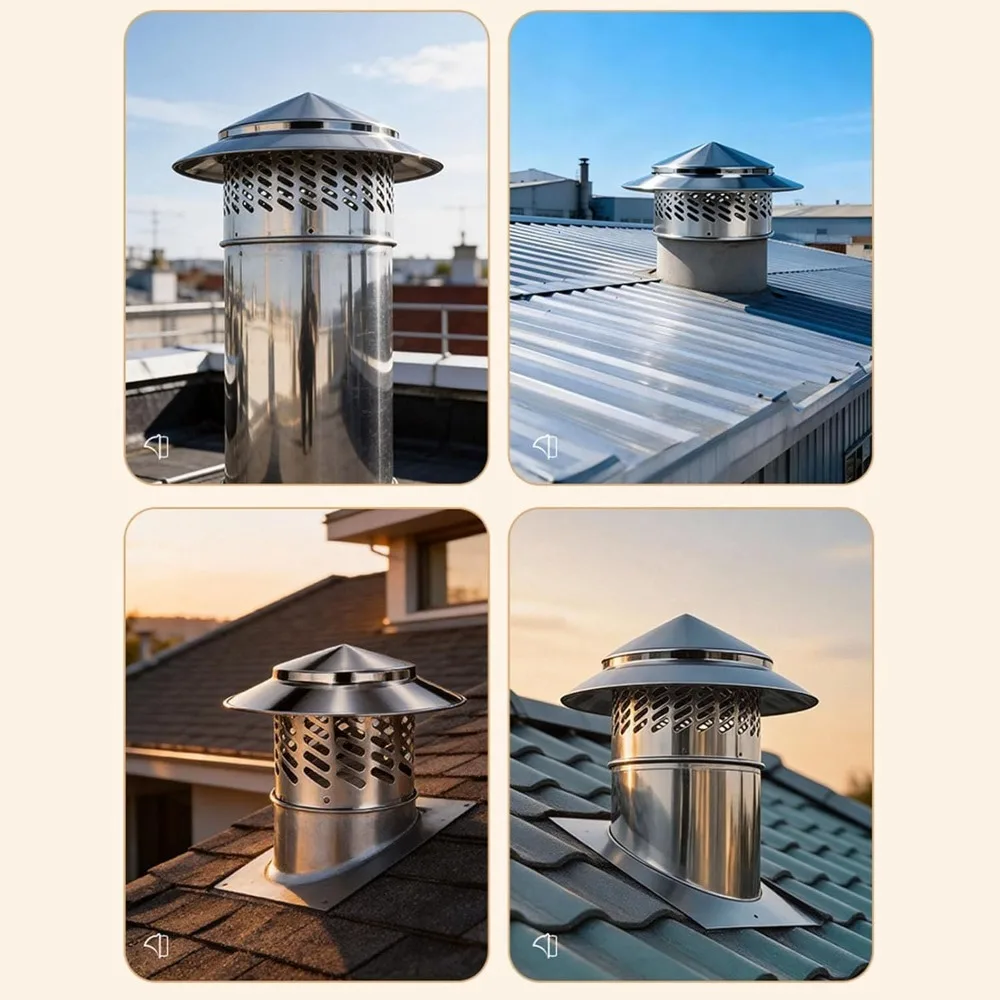 Premium Stainless Steel Chimney Cap Silver Weatherproof Rain Cover Cone Top Chimney Cap Chimney Flue