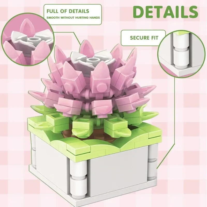 Bouquet Moc Block Flower Succulents Bonsai Potted Building Blocks Romantic Kit Assembly Bricks Toys For Kids Girl Birthday Gifts image 6