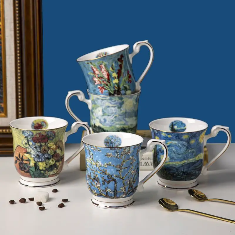 Van Gogh Oil Painting Porcelain Coffee Mug Bone China Coffe Cups Drinkware Milk Mugs Ceramic Tea Cup  The Starry Night