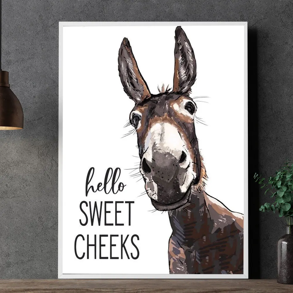 

Hello Sweet Cheeks Quote Funny Donkey Canvas Paintings Minimalism Poster And Print Wall Art for Toilet Decoration Bathroom Decor