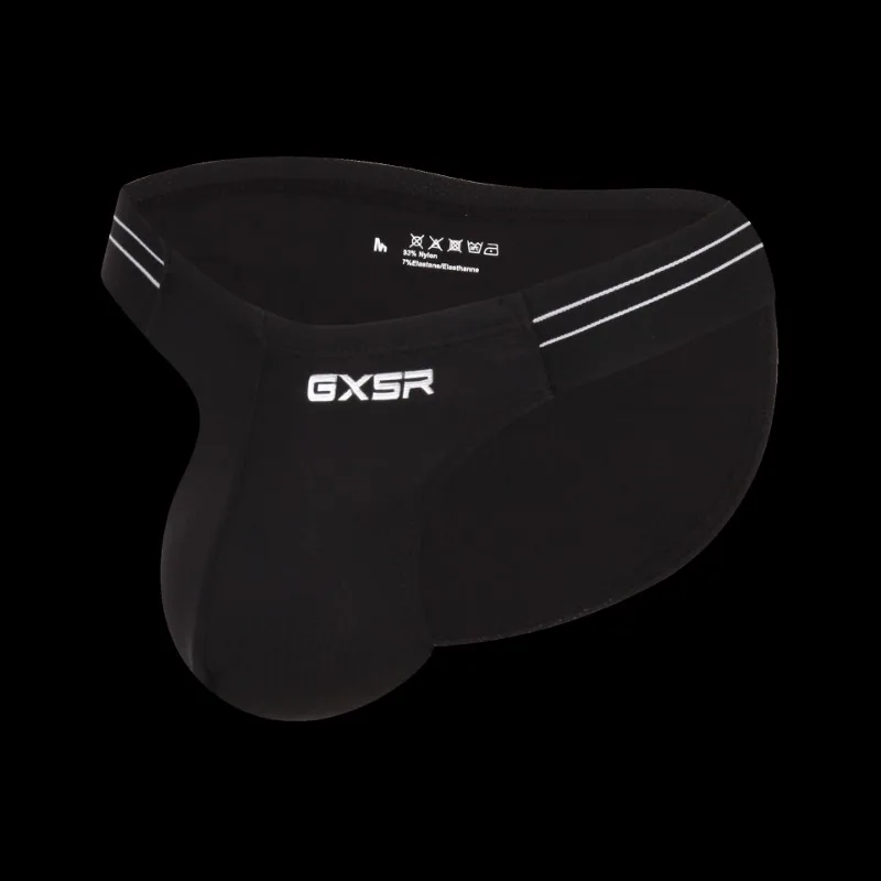 Solid color spliced side waist high fork men's briefs, threaded, ice silk fashionable, low waist sports hip lift men's underwear