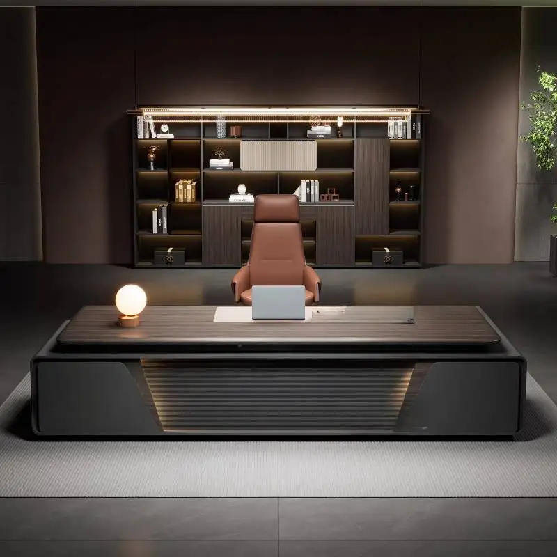 مكتب تنفيذي خشبي أسود، تصميم رخيص، مكتب كمبيوتر كبير وحديث، طاولة محطة عمل Scrivania قابلة للتعديل #3