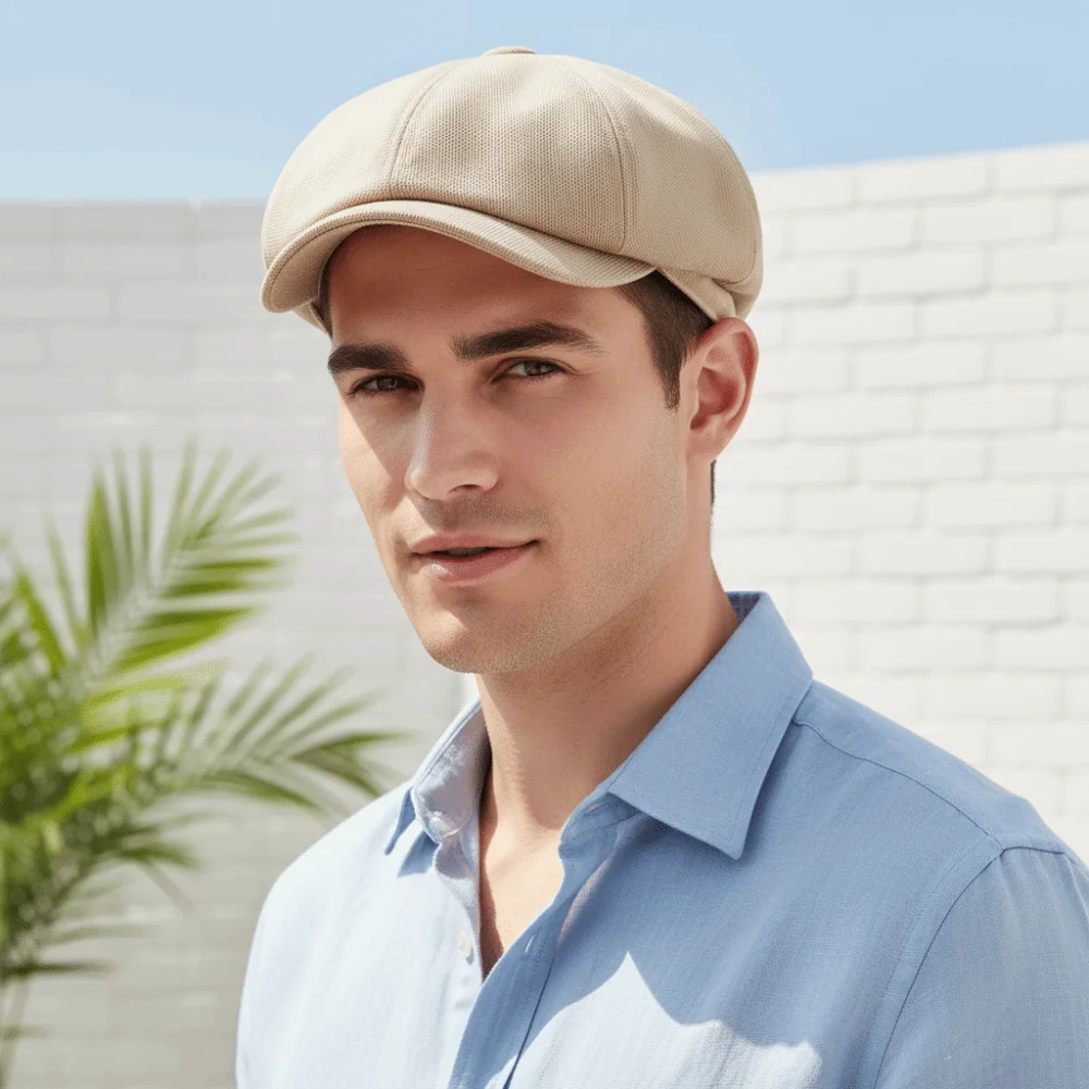 Lightweight Patchwork Newsboy Cap Breathable Fabric Multi-Panel Stitching Colorblock Flat Hat Soft Structured Crown - view 3