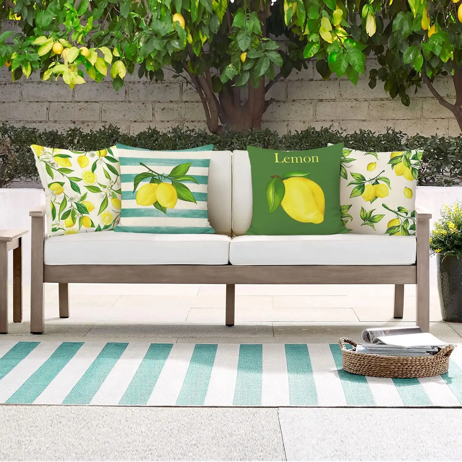 4pcs Lemon Print Pillow Covers Polyester Cushion Cases Botanical Art Throw Pillowcase Set for Sofa Bed Living Room Home Decor