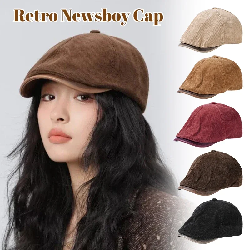 

Japanese Retro Corduroy Forward Hat Men's and Women's Spring and Autumn British Outdoor Sunshade Newsboy Caps 2024 New