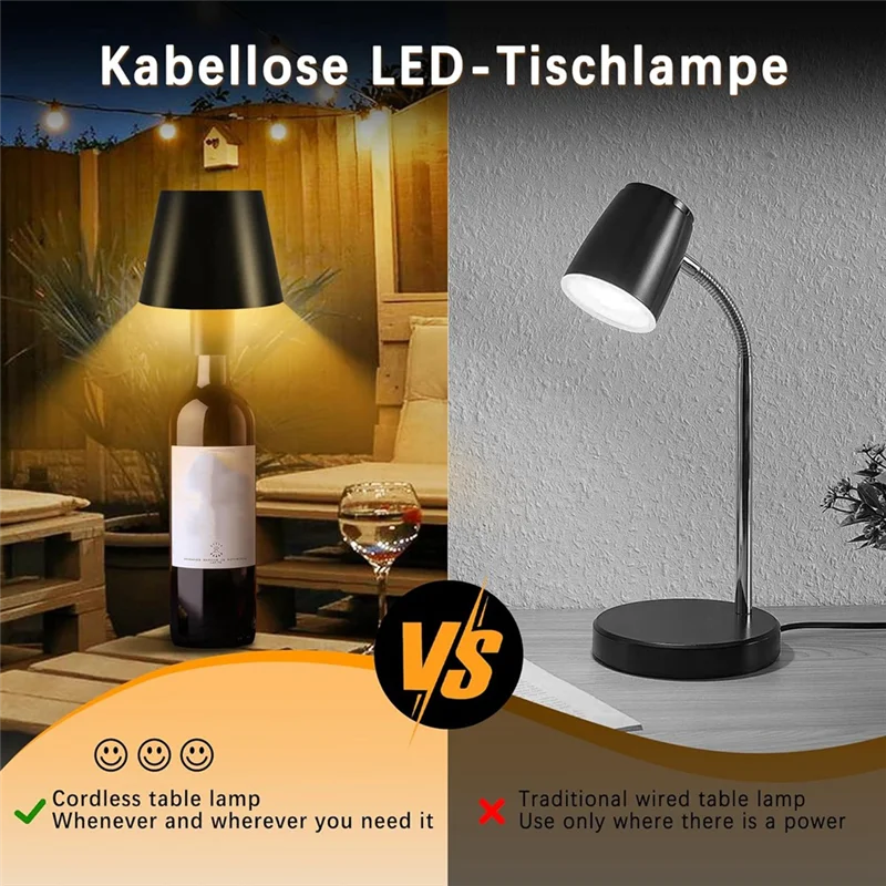 ABLU-LED Bezprzewodowa lampka do butelek Dotykowa lampa stołowa RGB i 3 kolory Lampka do butelek do restauracji i barów wewnętrznych i zewnętrznych