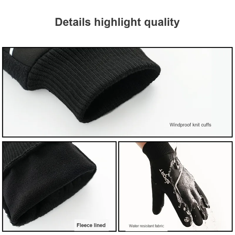 Men s Cold Resistant Cycling Winter Gloves Touch Screen Windproof Water Repellent Fleece Lined Flip Finger for Driving