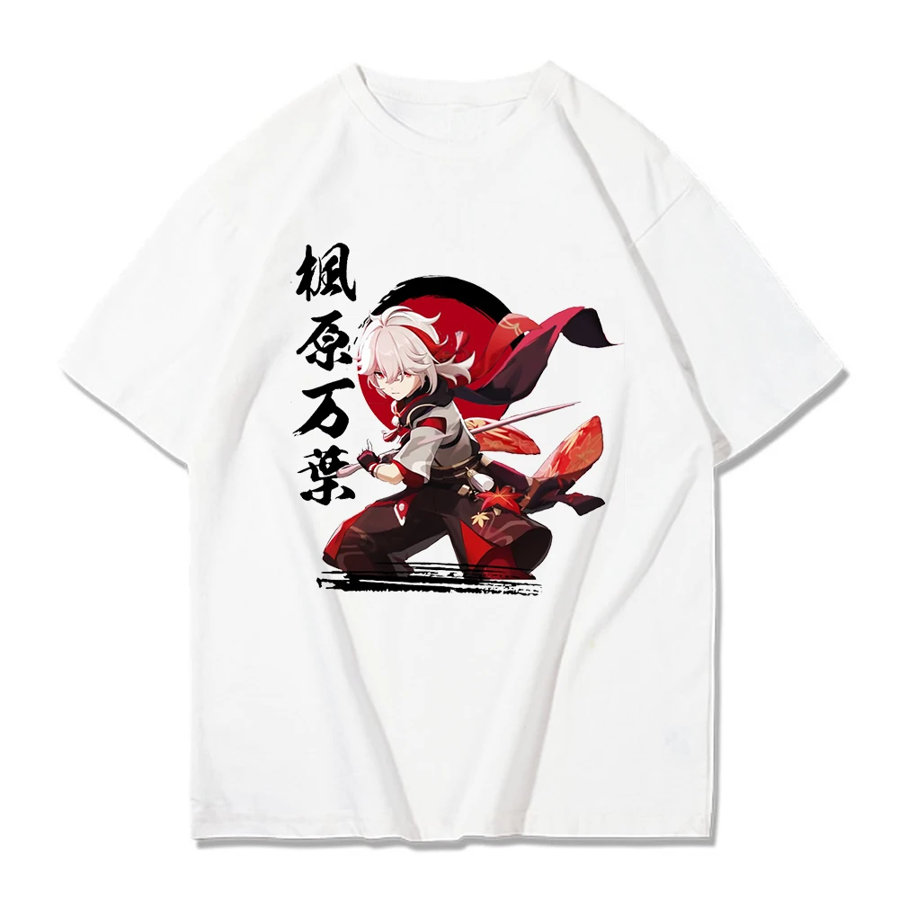 100% Cotton Tshirt Genshin Impact T shirt Women Graphic Tees Hot Game Printing Tops Girls Cartoon T-shirt Kaedehara Kazuha Tees