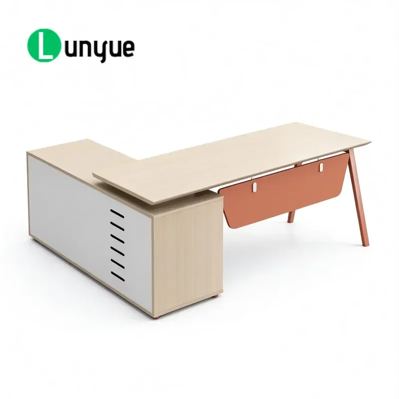 Modern Luxury L-Shaped Wooden Executive Desk Multi-Functional Manager CEO Office Furniture Custom Logo For Executive Offices