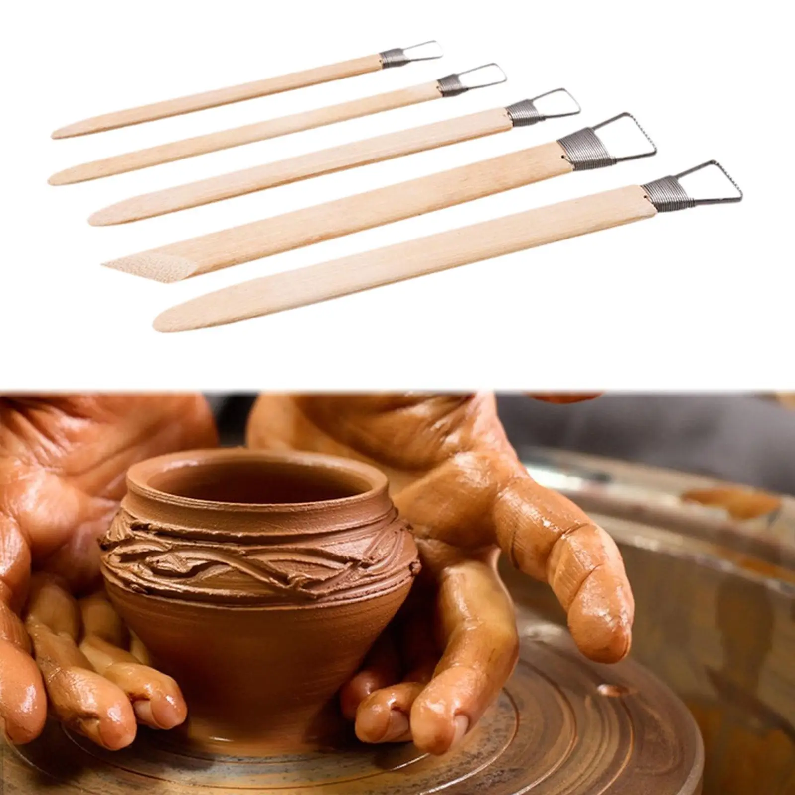 5 Pieces Pottery Carving Tools Sculpture Tool for Woodworking Spoons Shaping