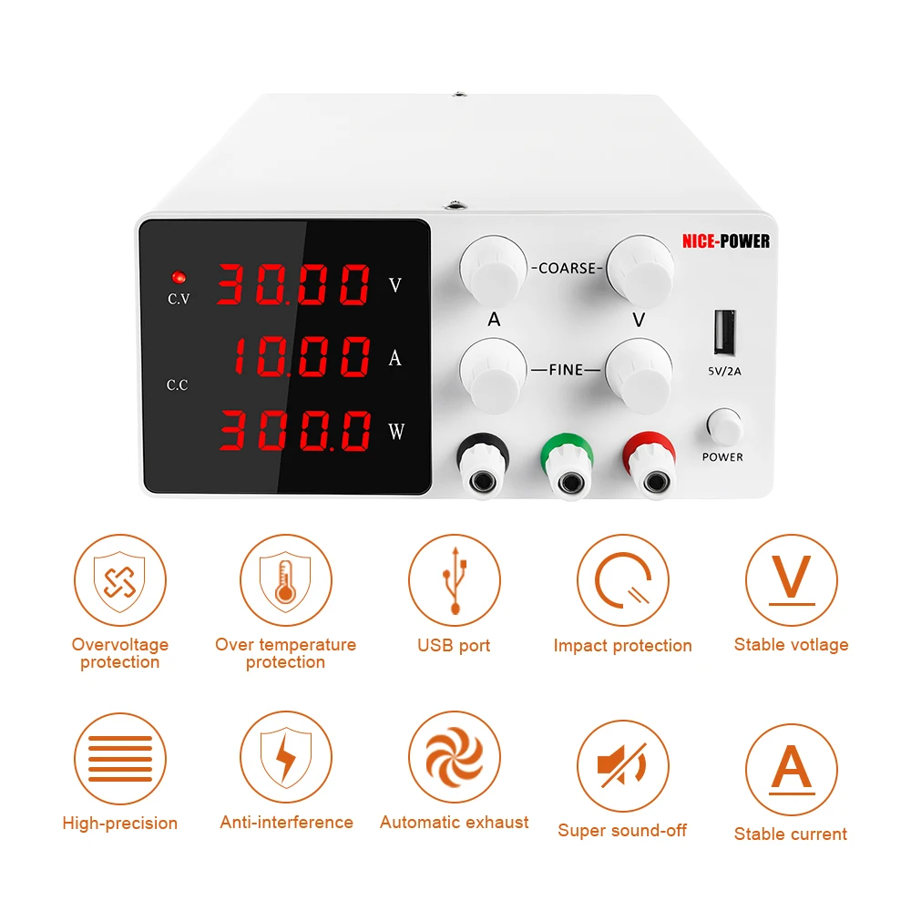 Imagem -03 - Laboratório dc Ajustável 120v 3a Usb Alimentação Benchtop Switch 30v10a Led 5v Fonte de Alimentação Digital Voltage Bench Source Fonte de Alimentação Conduzida 12v 24v 10a Fonte de Alimentação de Comutação 110v 30v 5a