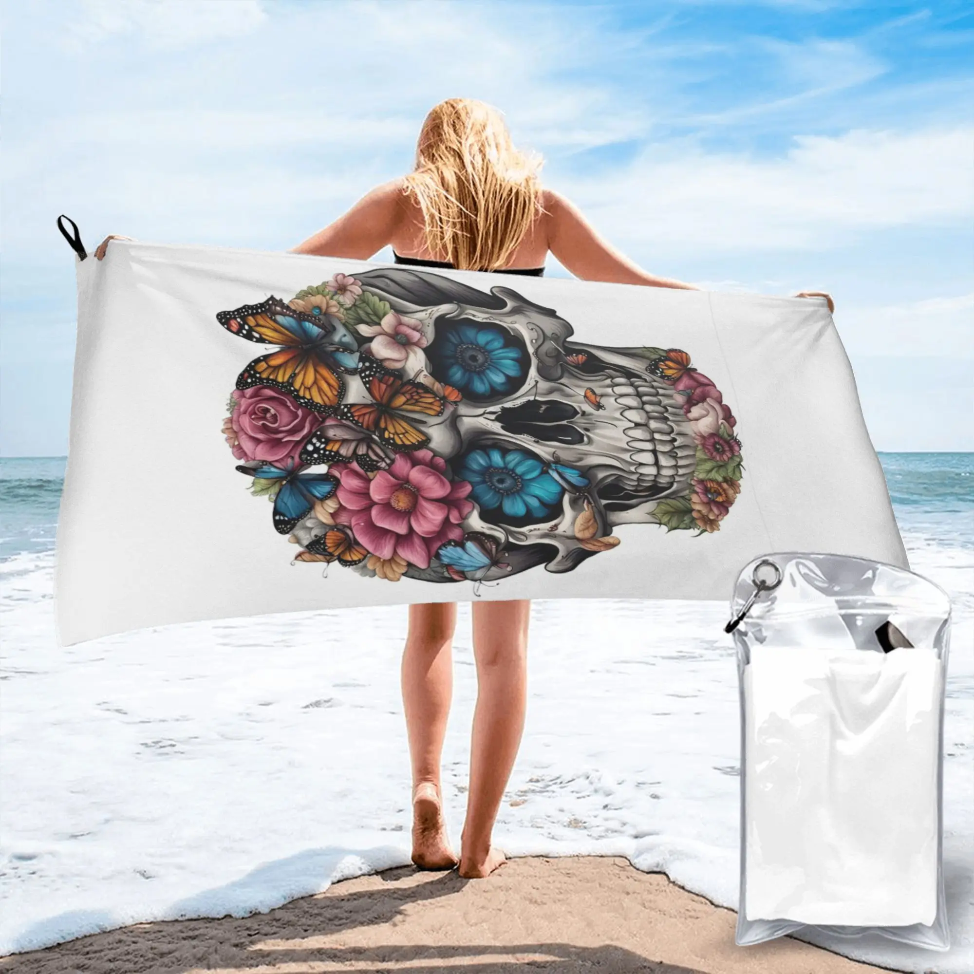 Floral Sugar Skull Beach Towel Soft Microfiber Quick Dry Absorbent Quick Towels For Swimming