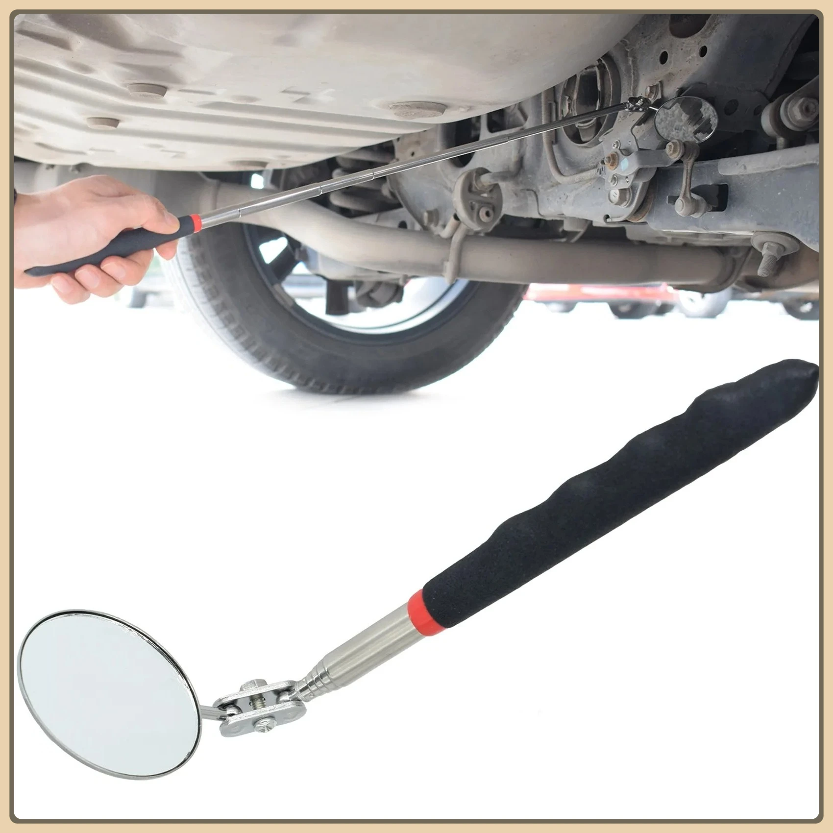 1Pcs Inspection Mirror 34" Extension 360° Rotation Extendable Telescopic Handle Retractable Lighted Tool on A Stick for Me