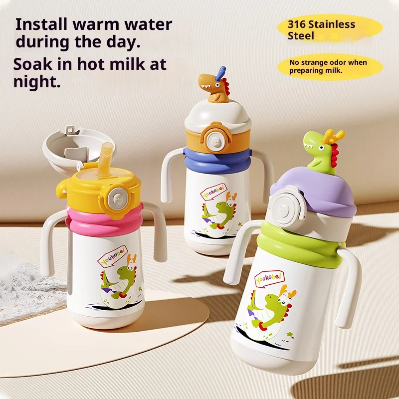 

316 Stainless Steel Baby Straw Cup, Leakproof with Gravity Ball, Large Capacity, Insulated Drinking Cup for Toddlers with Handle