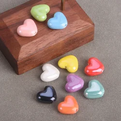 20PCS 13x15mm Flat Heart Shape Shiny Glossy Glazed Ceramic Porcelain Loose Beads For Jewelry Making DIY Crafts Findings