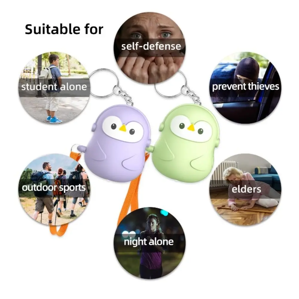 New 130dB Personal Self Defense Alarm Penguin Shape Mini Safety Siren with LED Light Portable Keychain Alarm for Women Girls view 6