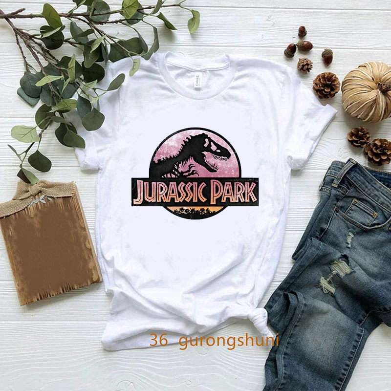 

Tee Shirt Femmey Funny Jurassic Park Dinosaur Print Women Tshirt Summer Harajuku Camiseta Mujer Tshirt White Shirt Top Wholesale