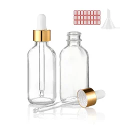 1 Piece Clear Glass Dropper Bottle with Label and Funnel Gold Cap Empty Tincture Bottle Perfume Cosmetics Travel Container