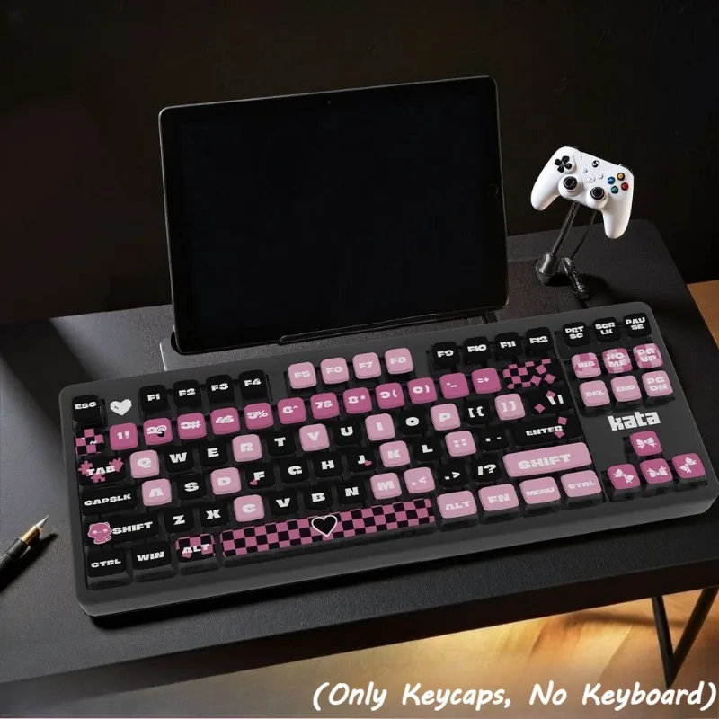 

Mechanical Keyboard Replacement Keycaps Black Pink Cool Keycap Set PBT Material Transparent Four-Sided Light-Transmitting Keycap